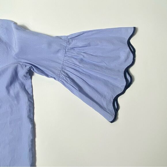 Zara Basic Collection Blue Pinstriped 3/4 Bell Sleeve Top Women's Size Small - Picture 3 of 15